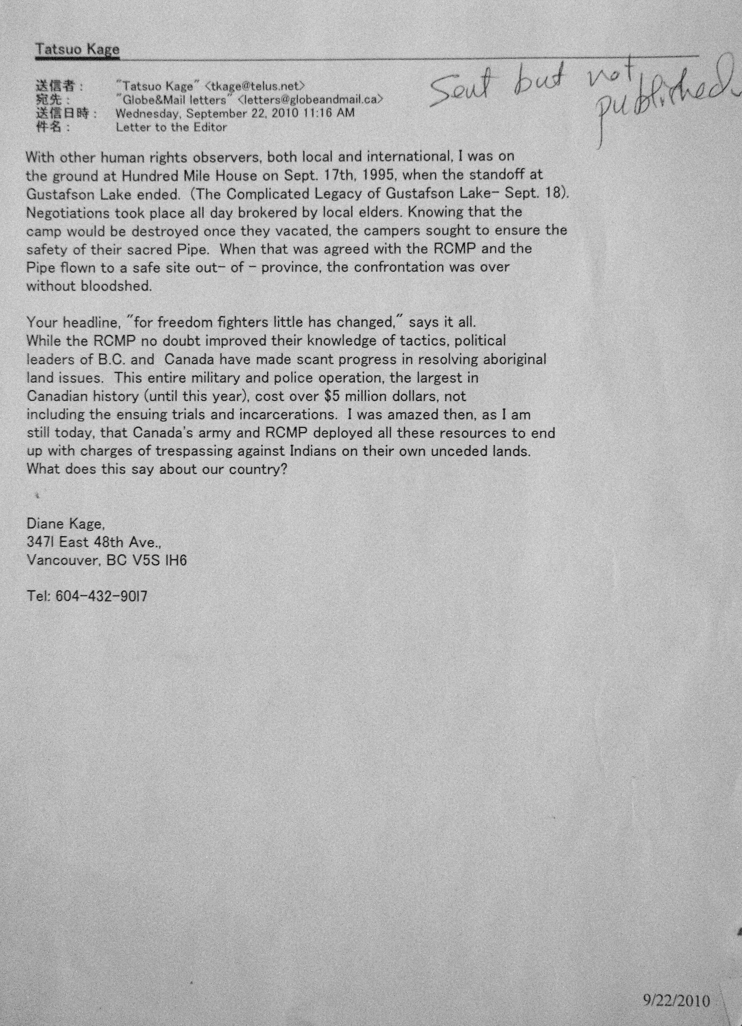 2010 Sept 22 LETTER to GaM TatzuoKage notpublished