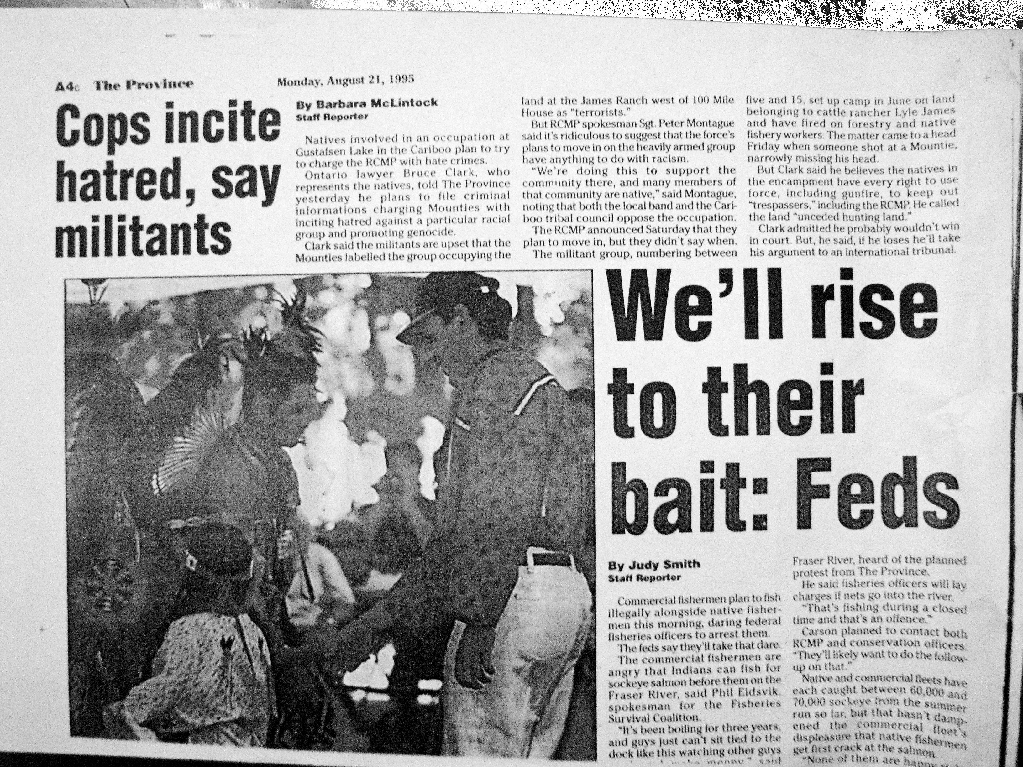 95 Aug 21 Province.BarbMcLintock Cops incite hatred say militants