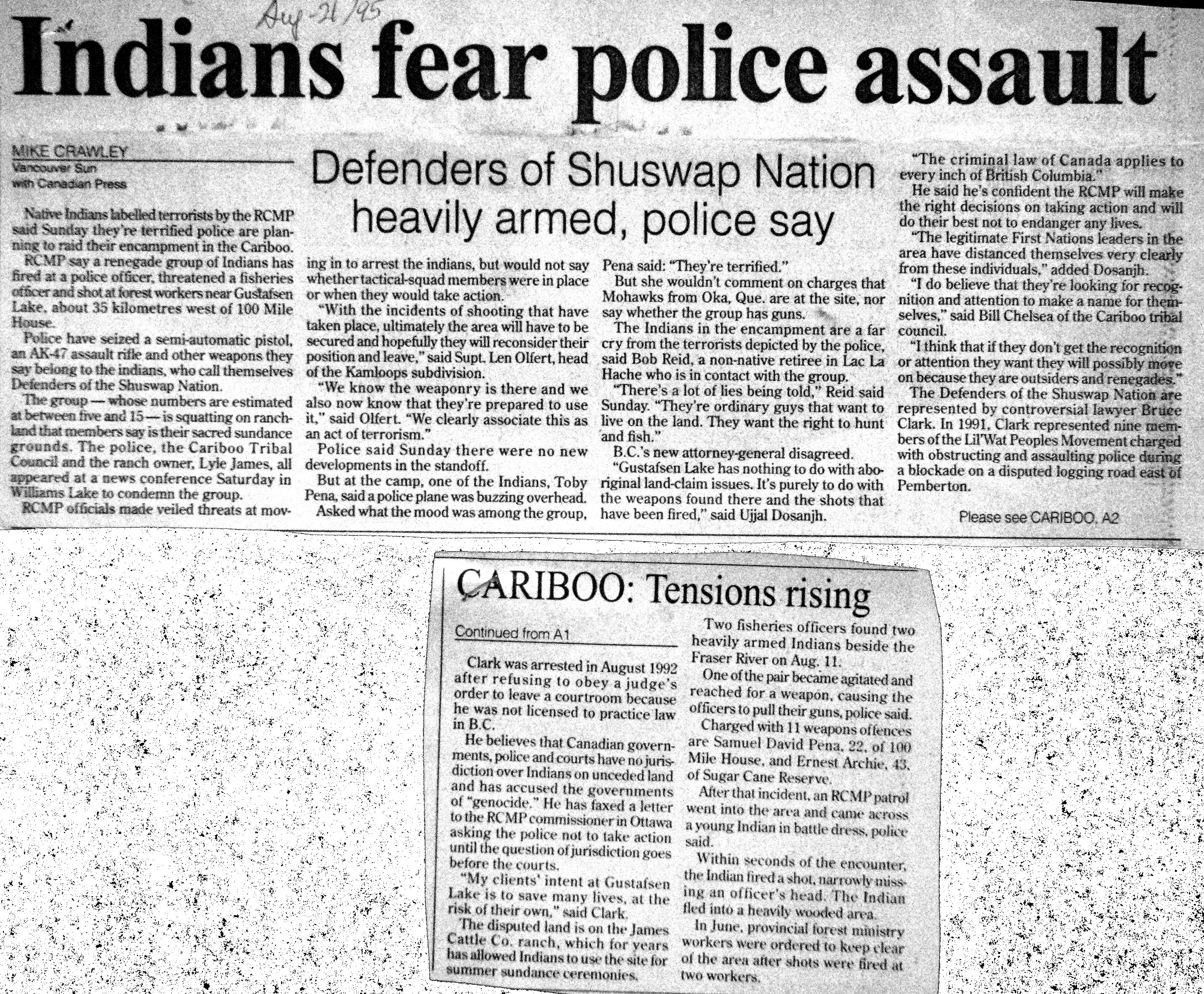 95 Aug 21 VanSun.MikeCrawley Indians fear police assault Pena Olfert Dossanjh CTC quotes