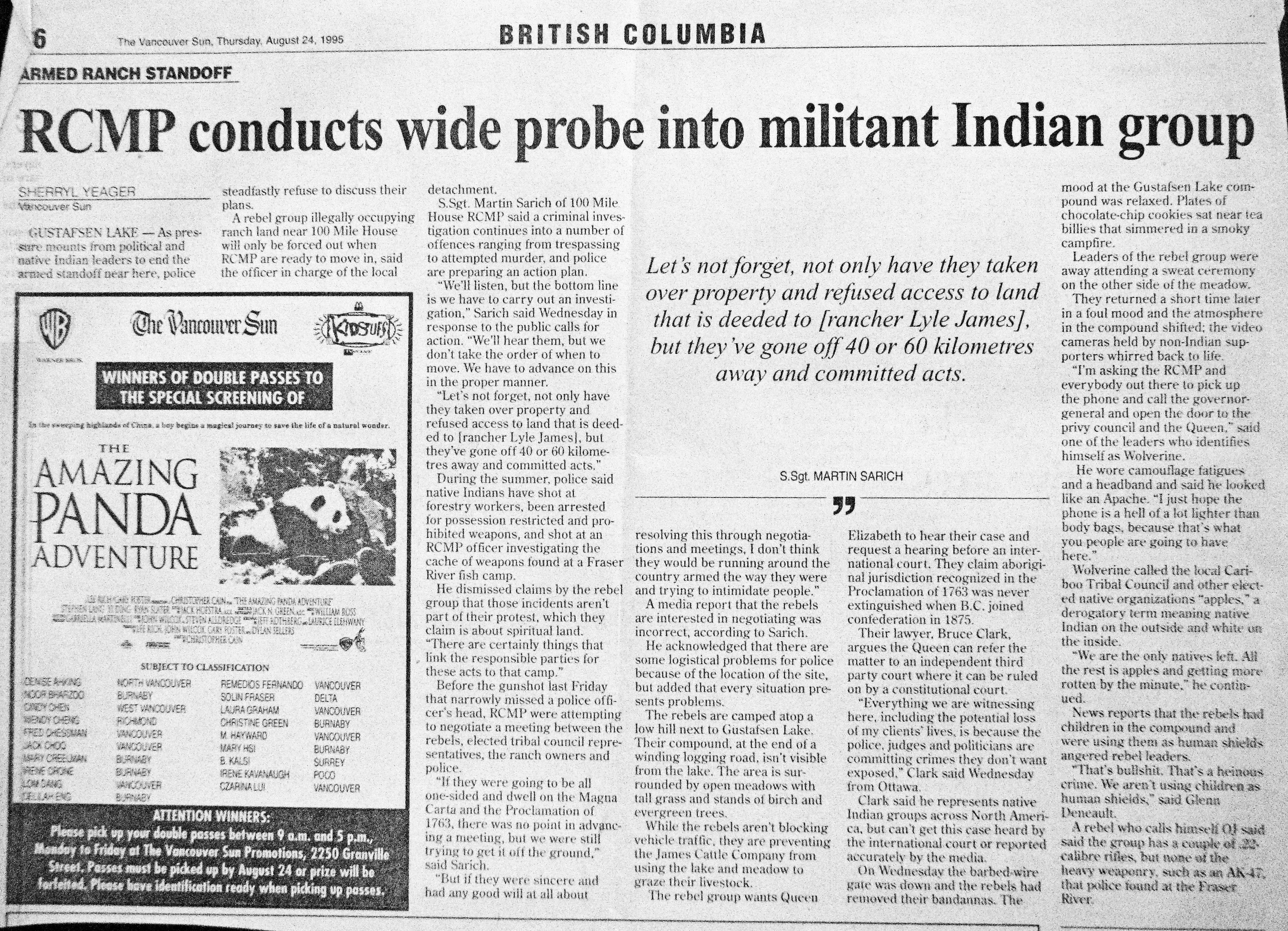 95 Aug 24 VanSun.SherrylYeager RCMP conducts wide probe into militant Indian group