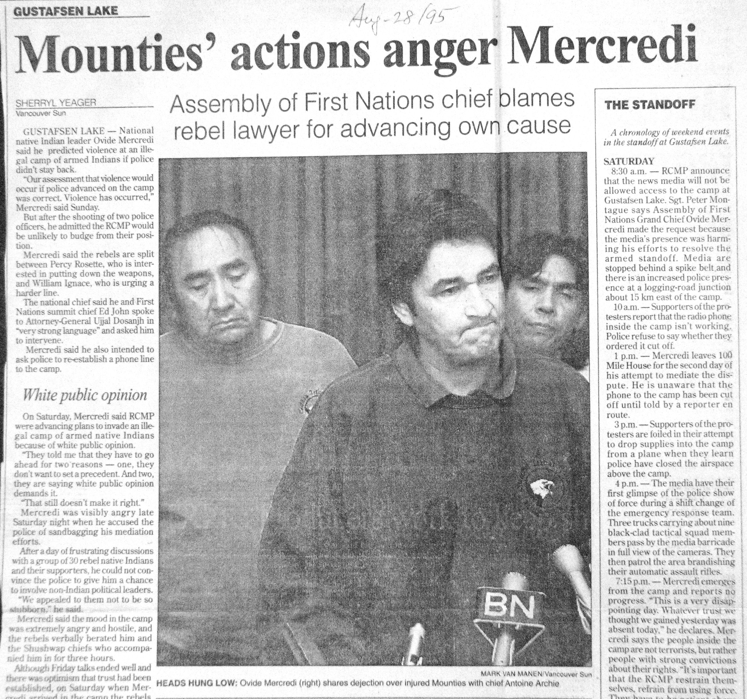 95 Aug 28 VanSun.SherylYeager Mounties actions anger Mercredi