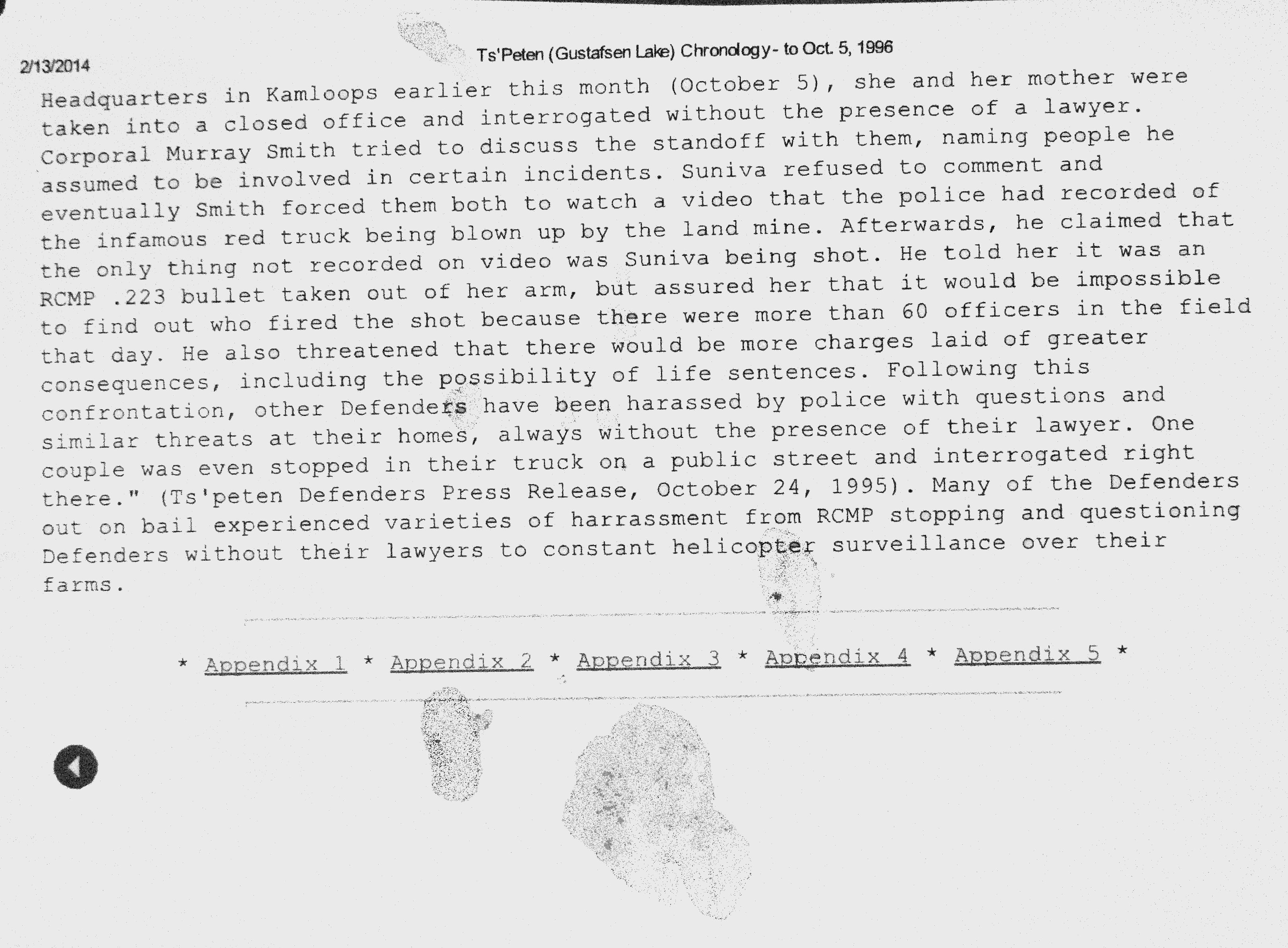 95 Oct 24 Tsepeten PR re police harassment and interrogation