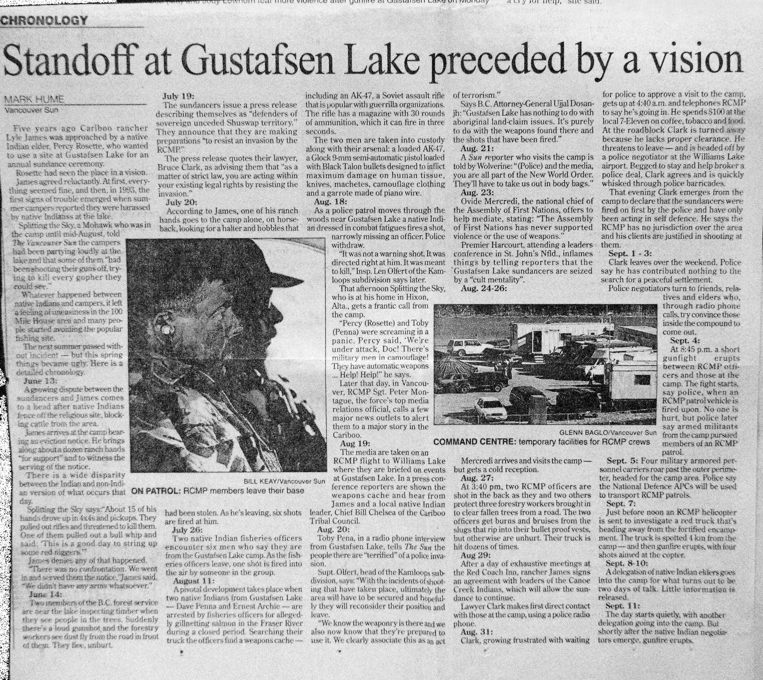 95 Sept 12 VanSun.MarkHume Standoff chronology - standoff preceded by a vision