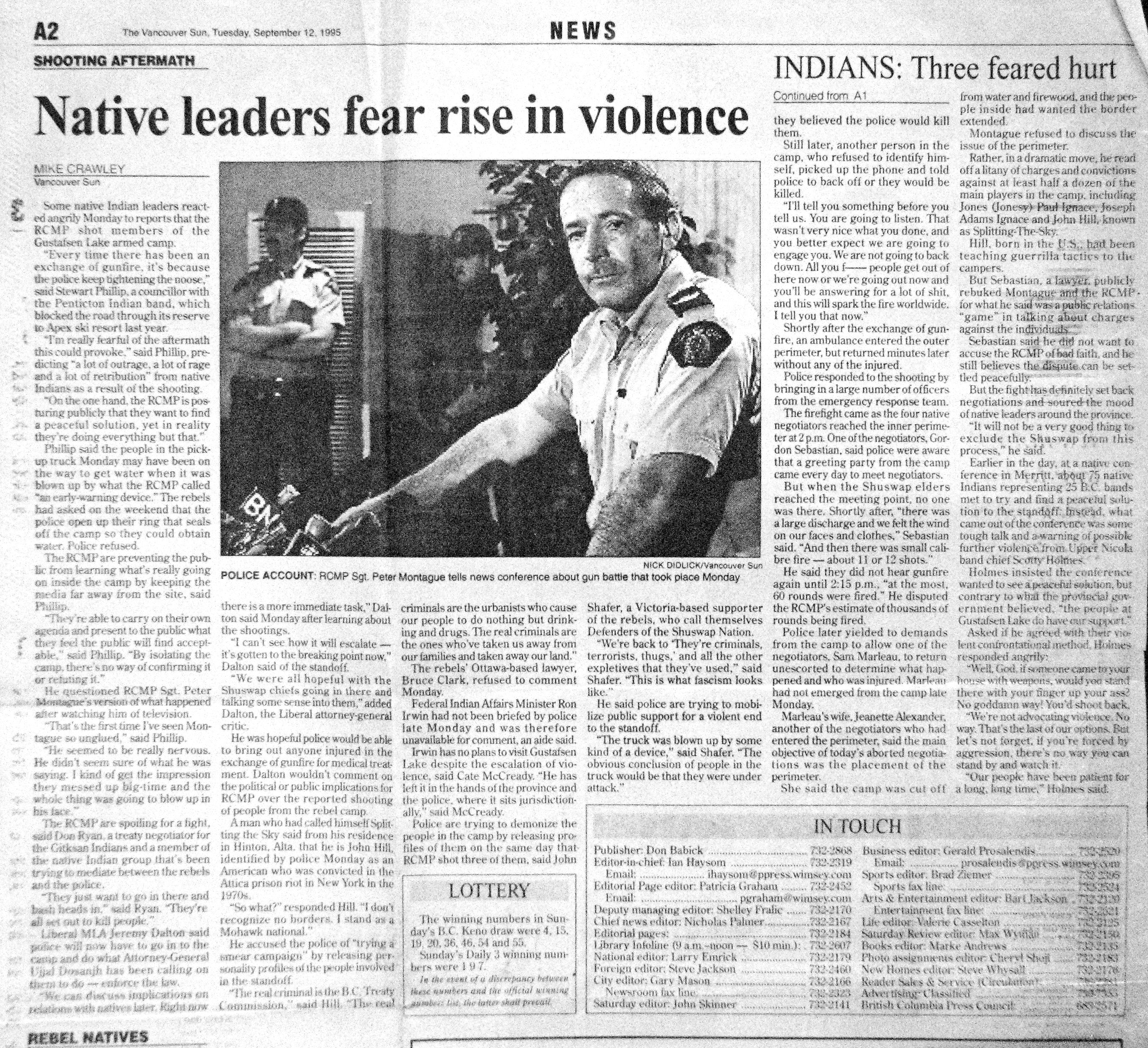 95 Sept 12 VanSun.MikeCrawley Native leaders fear rise in violence
