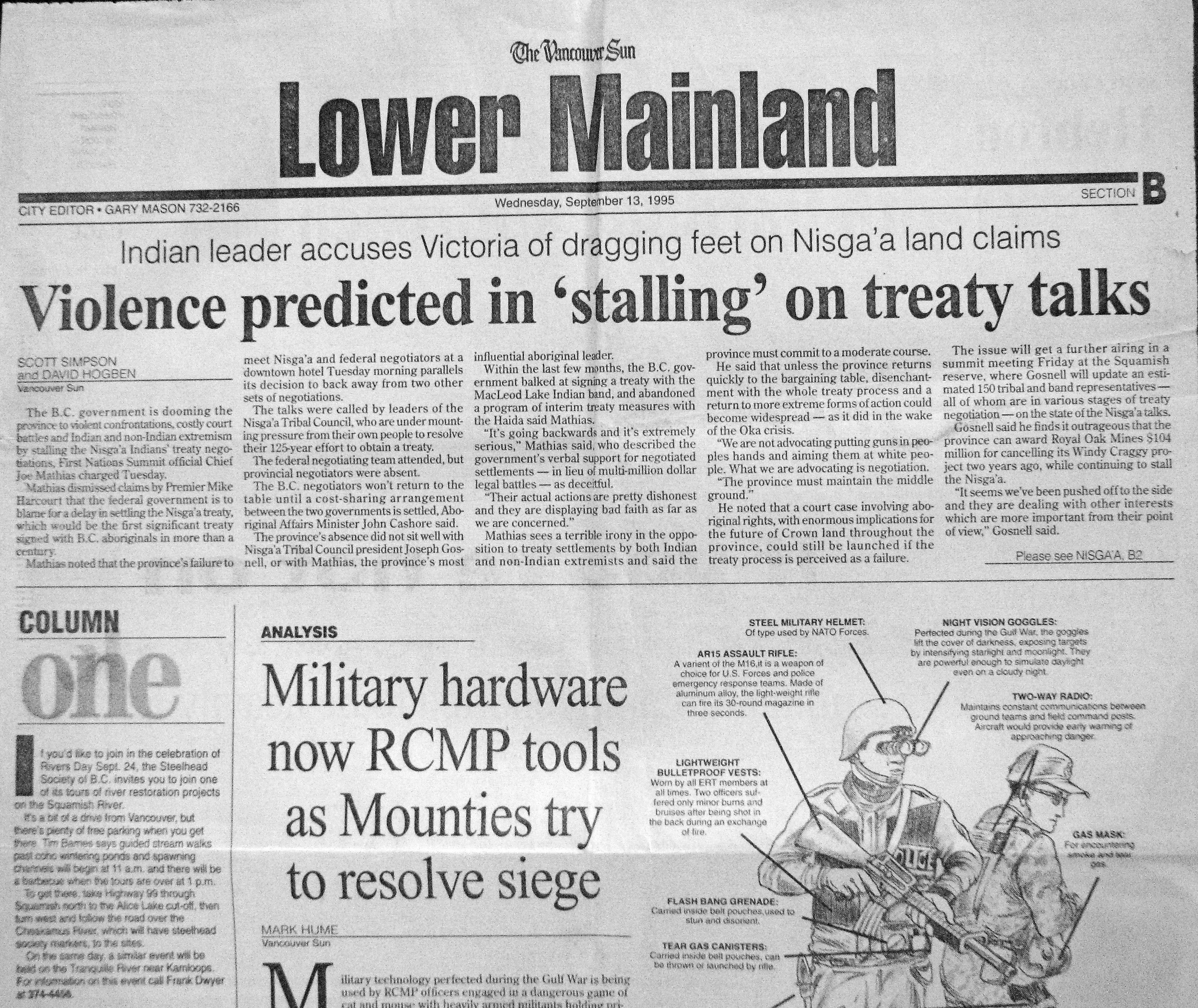 95 Sept 13 VanSun.ScottSimpson Violence predicted in stalling on treaty talks 1
