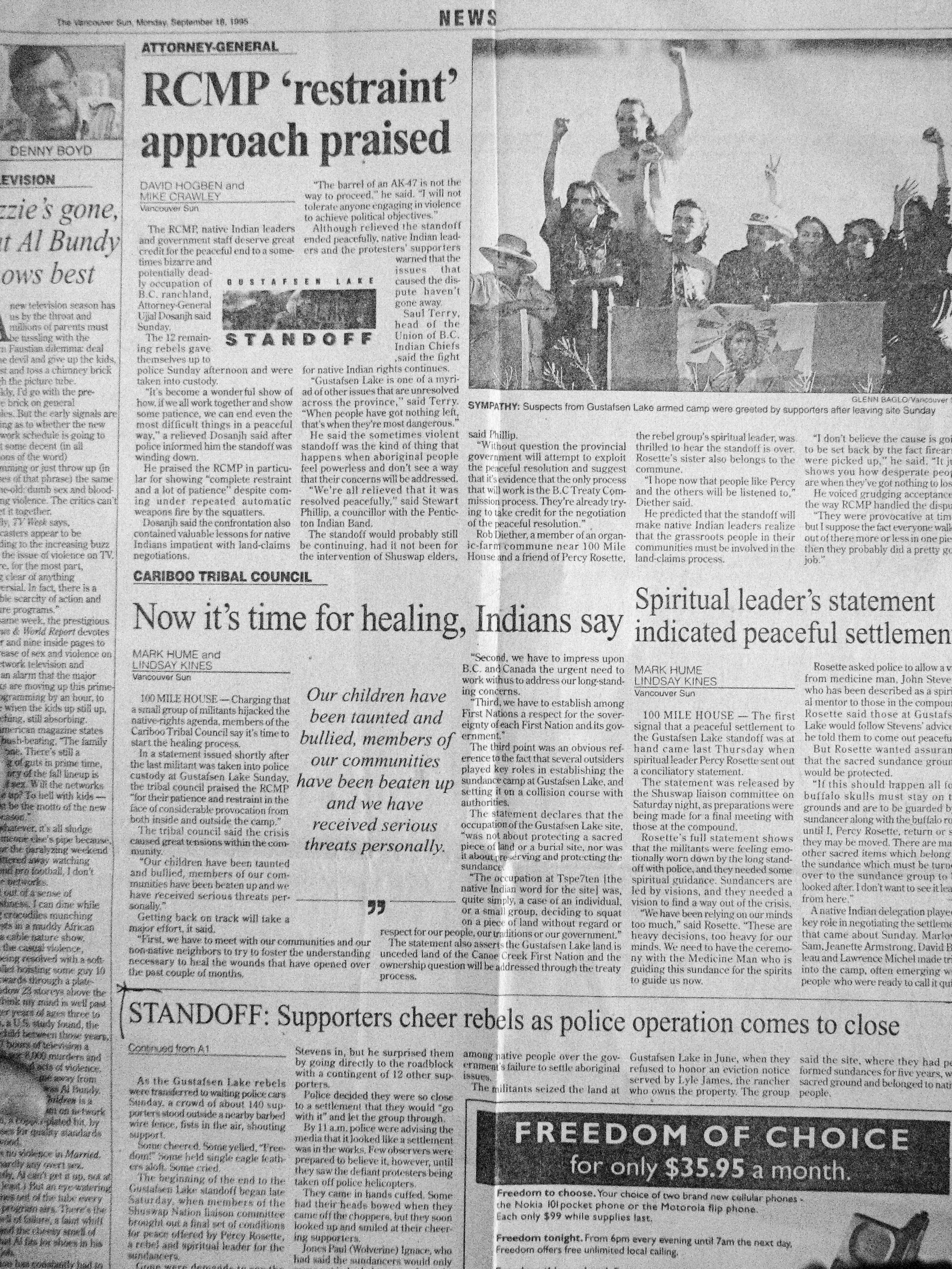 95 Sept 18 VanSun.MarkHume RCMPs biggest costliest operation ends peacefully 2