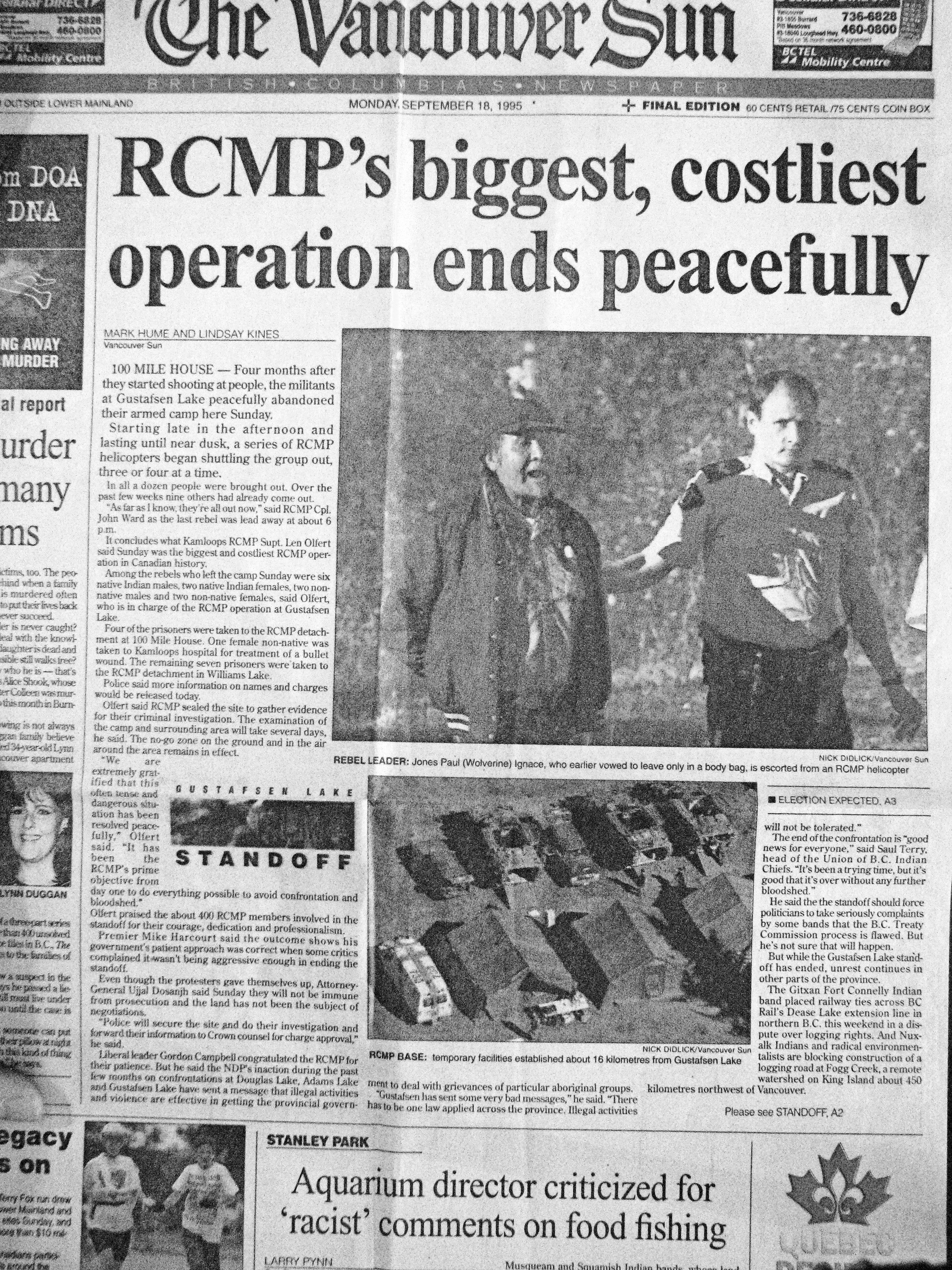 95 Sept 18 VanSun.MarkHume RCMPs biggest costliest operation ends peacefully
