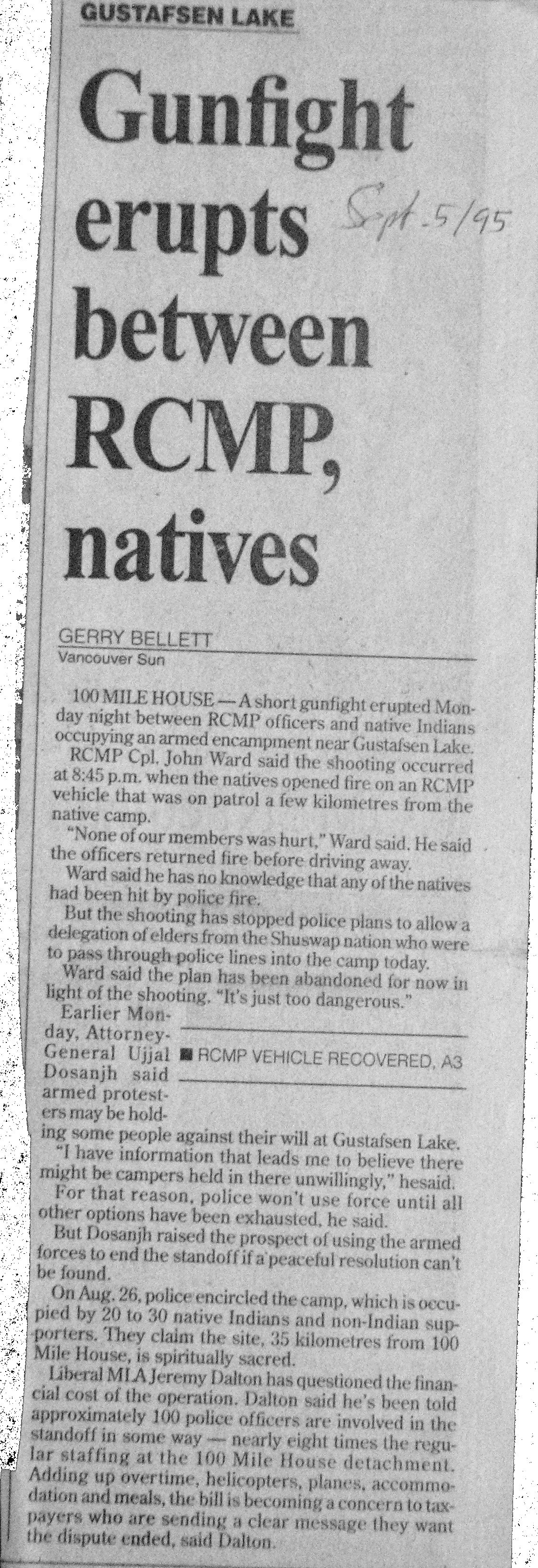 95 Sept 5 VanSun.GerryBellett Gunfight erupts between RCMP natives
