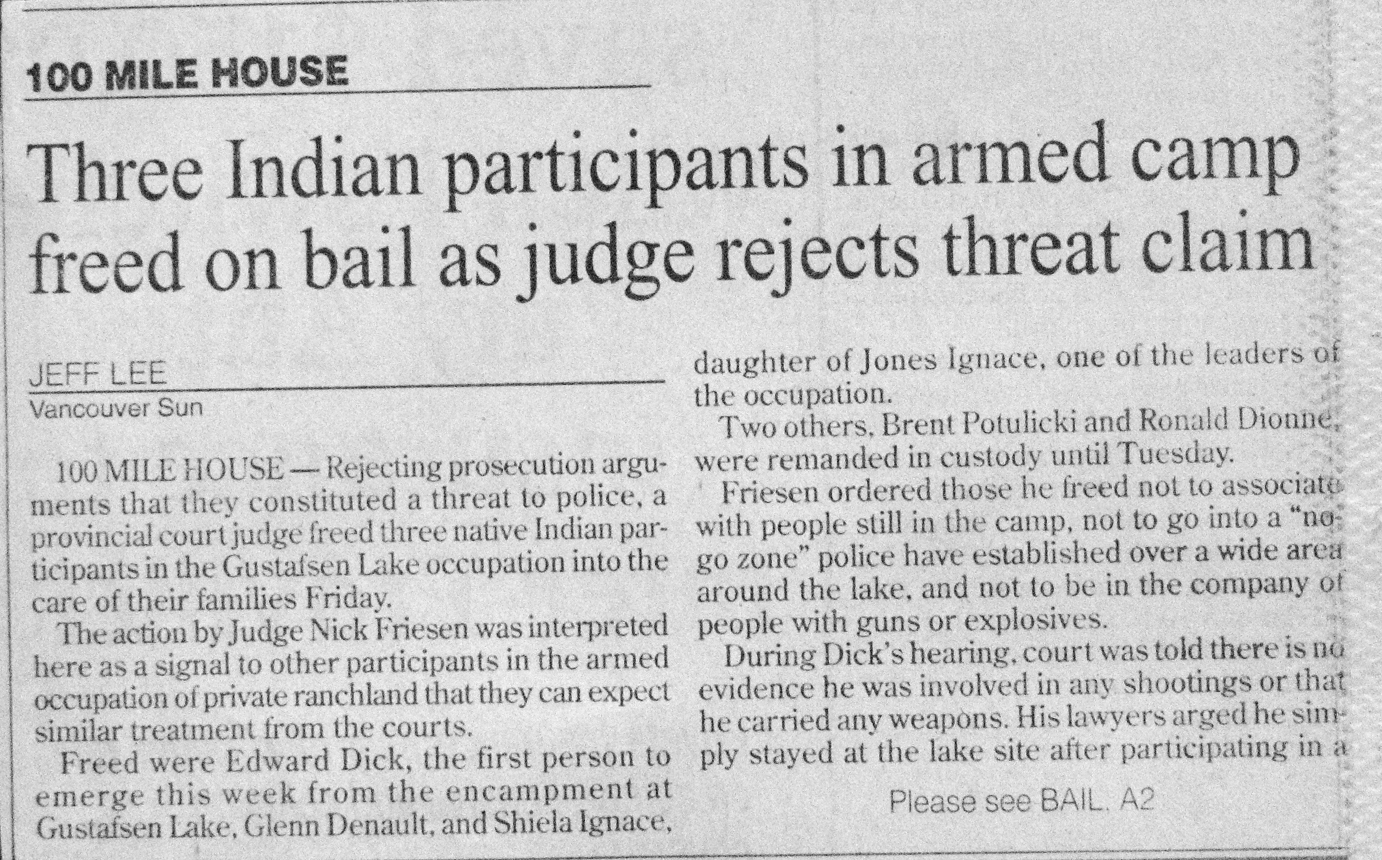 95 Septish VanSun.JeffLee Dick denault and Ignace leave camp - Three Indian participants in armed camp freed on bail