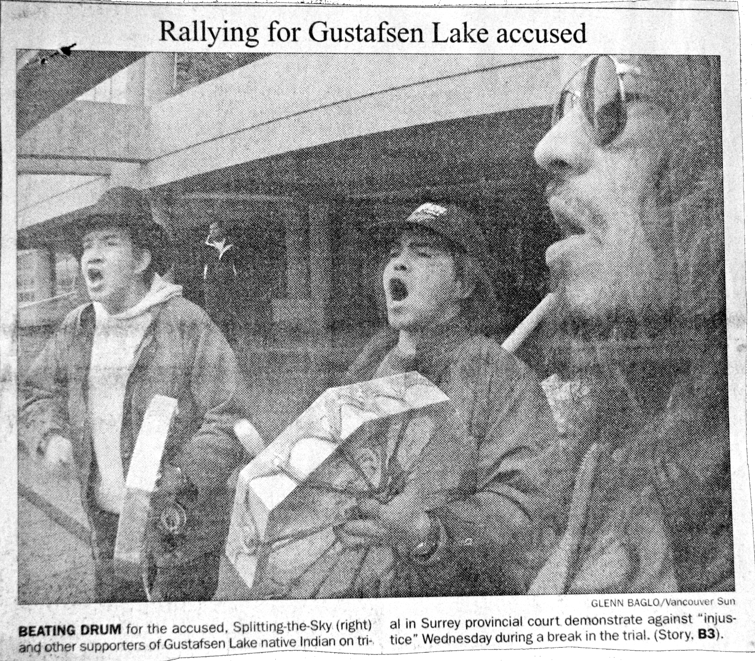 96 or 97 hand drummers outside court house