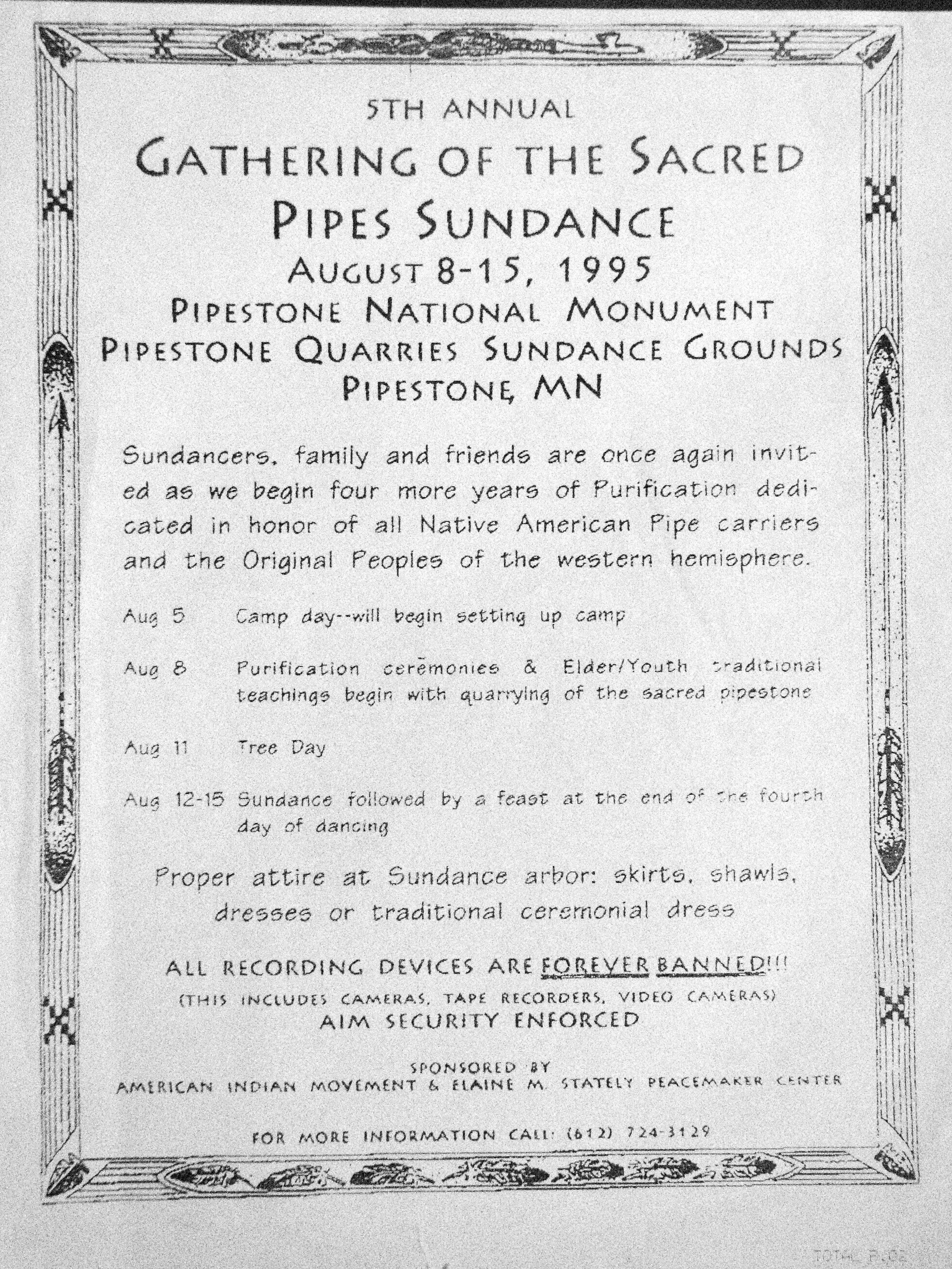 GL Sundance poster for Aug 95 in Pipestone MN