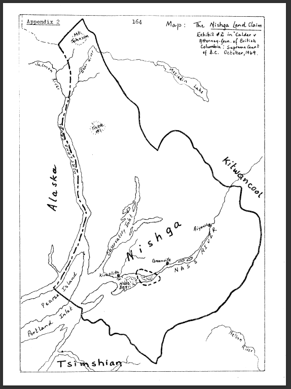 Map of Nisga'a lands, attached as evidence in the Calder case.