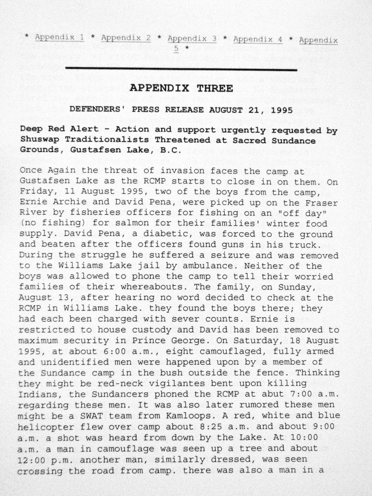 Defenders Press Release August 21 1995. Gustafson Lake Sundance. Page 1 of 3