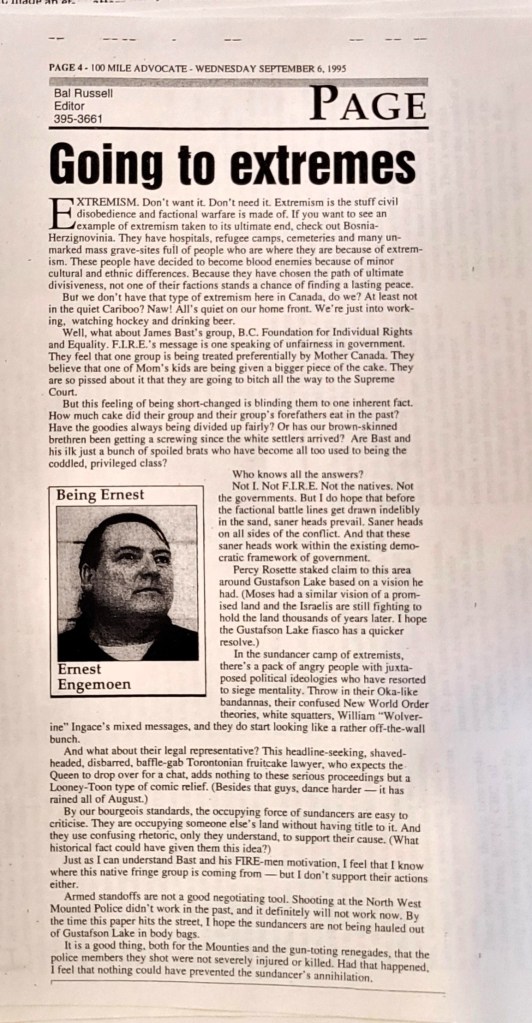 1995 09 06 "Going to extremes" - opinion, 100 Mile Advocate.