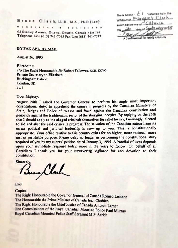 Bruce Clark to Robert Fellowes. August 26 1995.