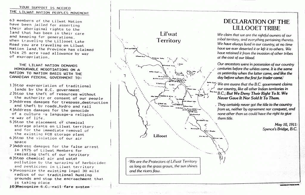Lil'wat Peoples Movement - Pamphlet - 1990. Interior