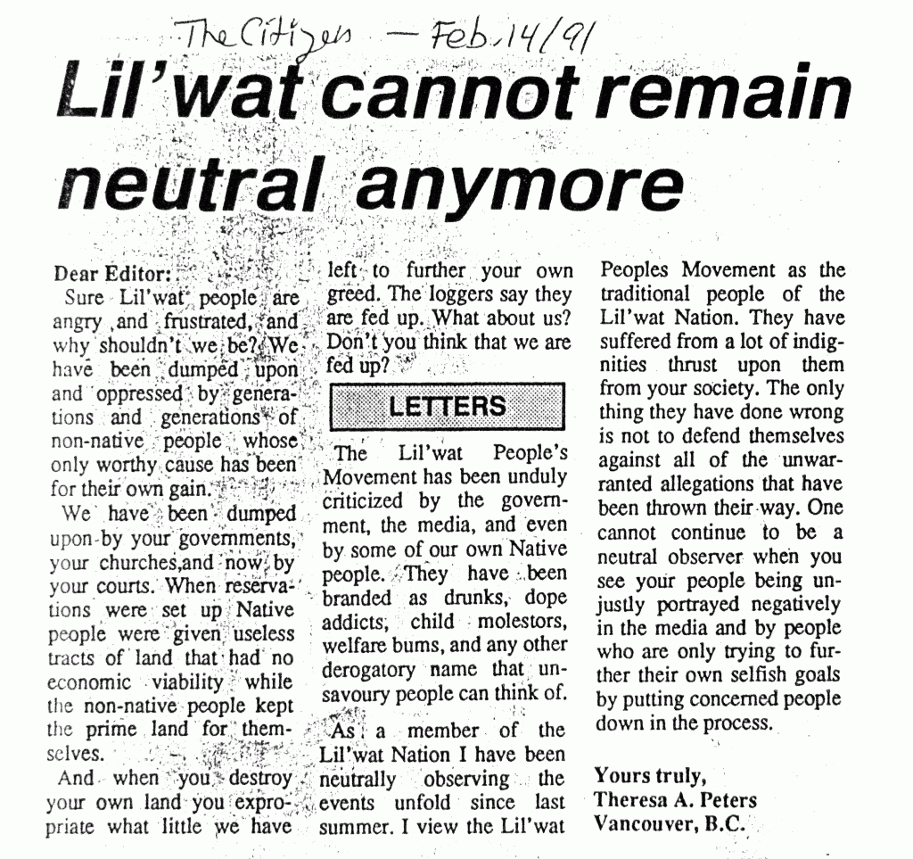 Lil'wat cannot remain neutral anymore The Citizen February 14, 1991