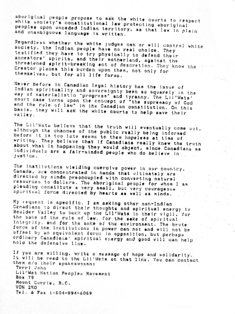 "Self-defense against Cultural genocide," by Bruce Clark and Terri John, December 16, 1990. 2 of 2